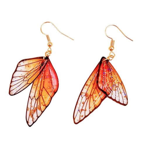 Resin Simulated Butterfly Wing Earrings, Personalized Resin Earrings Wth Moving Wings For Women - color: Long orange