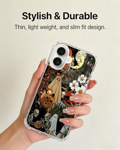 Halloween Aesthetic Phone Case Compatible with iPhone 17, Hippie Ghosts Spooky Pumpkins Phone Cover for iPhone 17 - color: Spooky Halloween