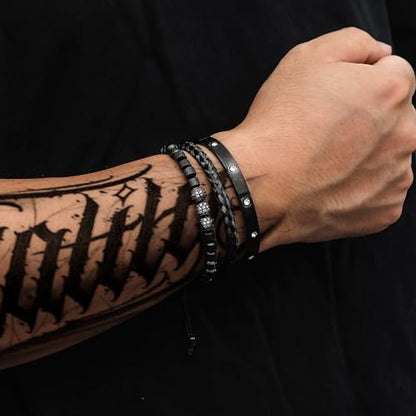 WFYOU Stainless Steel Bracelets for Men Gold Cuff Bracelet Birthday Gifts - color: Black 1