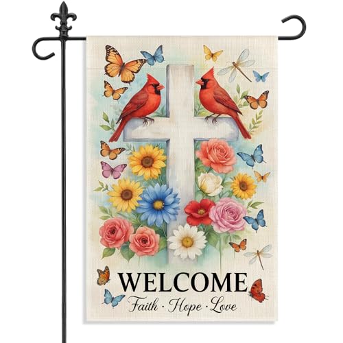 Welcome Faith Hope Love 12 x 18 Inch Cardinal Garden Flag - color: White