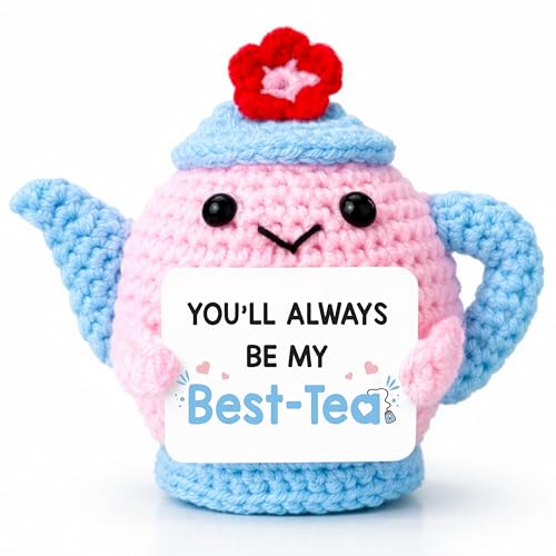 Positive Crochet Teapot Gift for Tea Lovers, Best-Tea Friendship Gift for Women, Handmade Emotional Support Teapot “You’ll Always Be My Best-Tea”, Birthday Gift for BFF, Bestie, Sister, Coworker - color: Teapot