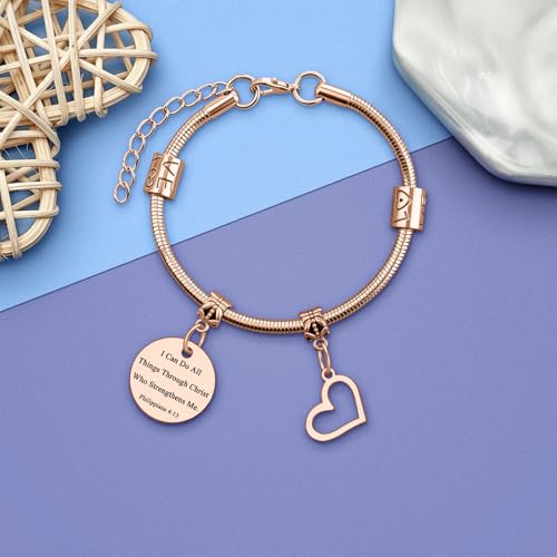 Religious Bracelets for Women Friend Christian Bracelets Gift Stainless Steel Inspirational Bible Verse Bracelet for Women Religious Gifts for Friend Scripture Bracelet Christmas Birthday Easter Gift - color: Rose Gold