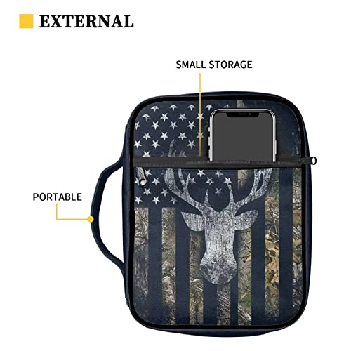Suobstales Deer Bible Covers for Women Men Bible Case Camo American Flag Bible Bag Bible Accessories with Handle and Zippered Pocket Bible Tote Bag for Kids - color: Deer American Flag