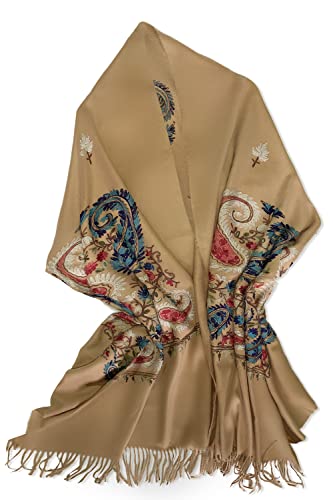 Urban CoCo Embroidered Scarf for Women, Tassel Shawl, Soft Lightweight Wrap - color: # 5-camel