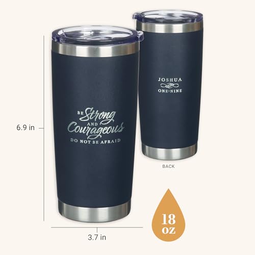 Christian Art Gifts Large Stainless Steel Scripture Tumbler Travel Mug - color: Navy/Be Strong