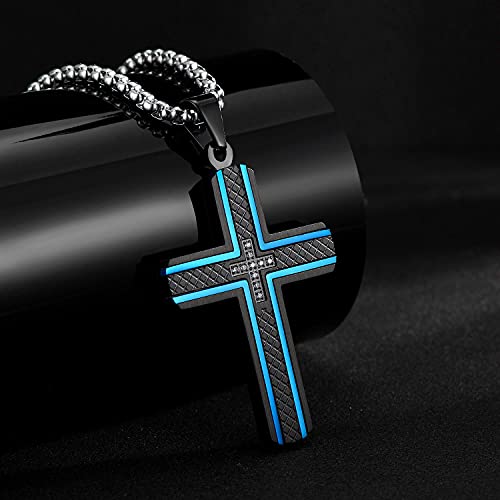 Holizaly Men's Cross Necklace 316L Stainless Steel Pendant White/Gold/Black/Blue Rolo Chain-Gift Box Included - color: Blue black-C