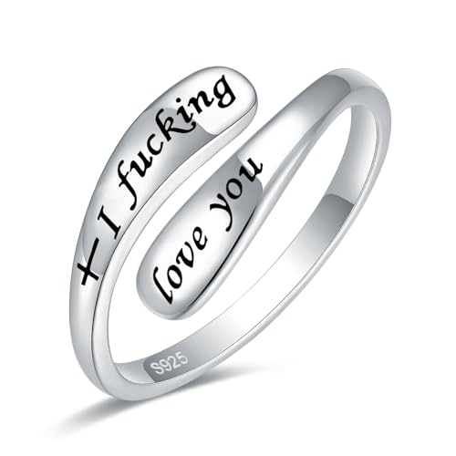 925 Sterling Silver Inspirational Adjustable Rings - Personality Encouragement Jewelry Gift For Women - style: I love you