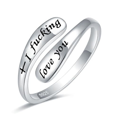 925 Sterling Silver Inspirational Adjustable Rings - Personality Encouragement Jewelry Gift For Women - style: I love you