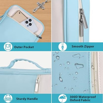 GERMUN Bible Cover with Durable Handle, Carrying Book Case Church Bag Bible, Protective with Zippered Pocket, Bible Accessories Supplies, Book Protector for Book Lovers, WhiteBlue - color: White&Blue