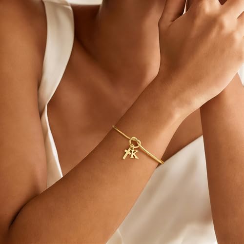 M MOOHAM Cross Initial Bracelet for Women Girls, Letter A-Z Cuff Bracelet - color: T