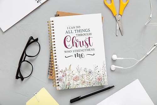 Watercolor Flower Christian Notebook Journal, Christian Gifts for Women Faith, I Can Do All Things Bible Journal Notebooks for Note Taking, Faith Based Gifts, Spiral Notebook 5.5x8.3 Inch - color: 19-Christian-notebook