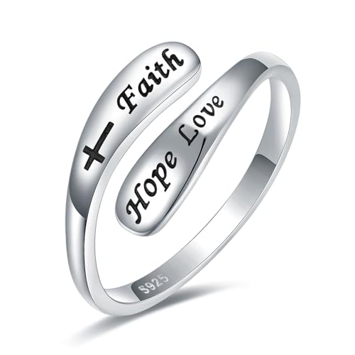 925 Sterling Silver Inspirational Adjustable Rings - Personality Encouragement Jewelry Gift For Women - style: Faith Hope Love