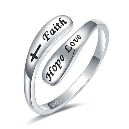 925 Sterling Silver Inspirational Adjustable Rings - Personality Encouragement Jewelry Gift For Women - style: Faith Hope Love