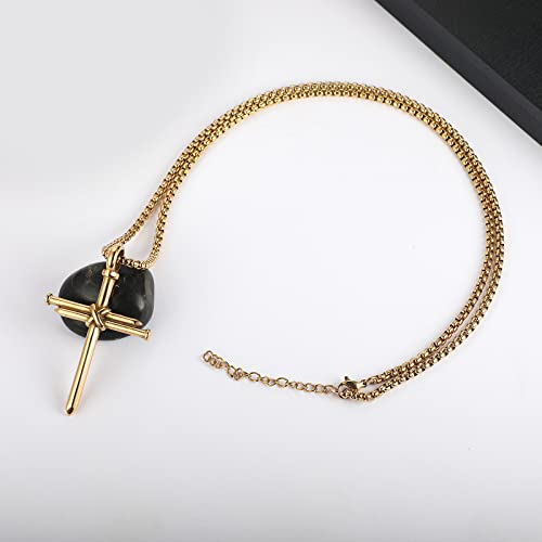 Nail Cross Necklace for Men Stainless Steel Chain 24inch 3 Nails Jesus Cross Pendant Christian Gifts for Dad 3 Colors - color: Gold