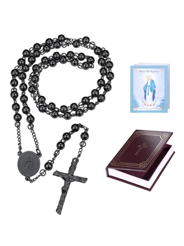 Supcare Rosary for Men Women Catholic Necklace Rosary Beads Customized - color: B02-Virgin Mary Black with Case