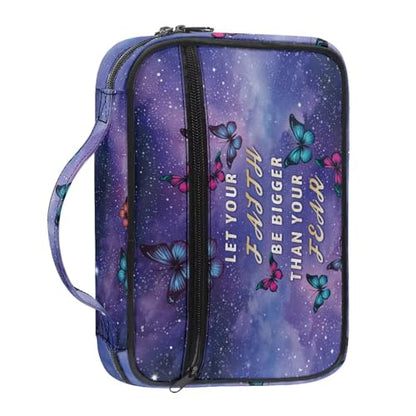 Bible Cover Church Carrying Book Case Polyester Bible Protective with Pen Slots and Zippered Pocket Customizable - color: Butterfly