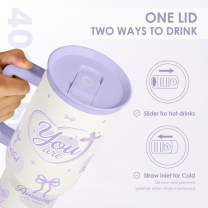 Christian Stainless Steel Slider Tumbler with Handle 40 Ounces with Lid, Travel Cup, Insulated Bottles for Girls Women - color: Christian