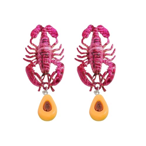 Creative Exaggerated Ocean Animal Drop Dangle Earrings for Women, Bohemia Style Alloy Lobster Octopus Fish Crab Earrings for Summer Beach Holiday Party Jewelry Gifts - style: Pink Lobster Earrings-E