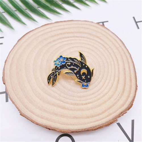2Pcs coadipress Lovely Fish Brooch Enamel Lapel Brooches Pin Set Cute Cartoon Koi Fish Pins for DIY Backpacks Clothes Bags Jackets Hat Jewelry Accessories Gift - color: Flower Black White
