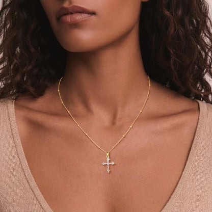 Cross Necklace for Women,14K Gold Plated Cross Pendant Necklace Jewelry - color: GD-Beads