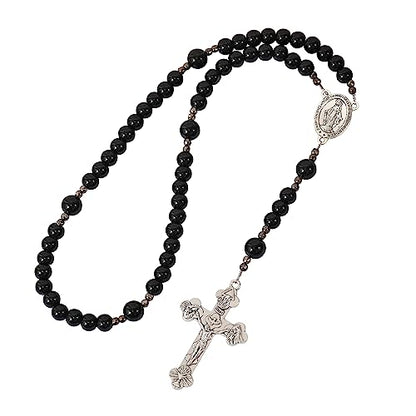 Handmade Catholic Rosary Beads - color: Black Glass