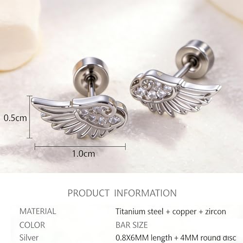 Goth Angle Wing Earrings Silver Flat Back Hypoallergenic Women Studs