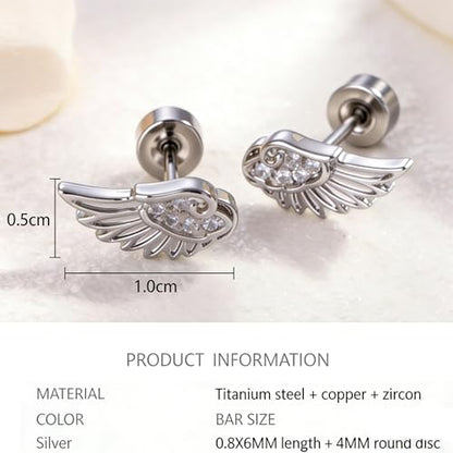 Goth Angle Wing Earrings Silver Flat Back Hypoallergenic Women Studs