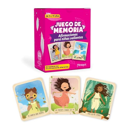 Menique Brilla Memory Matching Game – Spanish Edition – 80 Cards (40 Pairs) with Positive Affirmations for Brave Girls – Mindful Matching Game in Spanish for Confidence and Self-Love - style: (ES) Affirmations