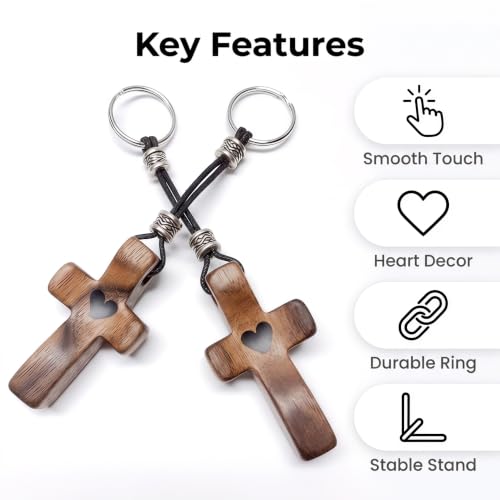 Wooden Cross Keychain Cross My Heart Encouragement Gift Walnut Wood