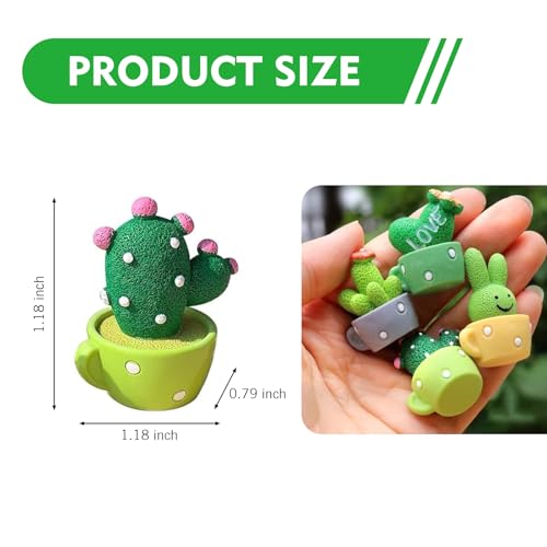 4 PCS Cute Mini Cactus Figurines, Car Dashboard Decorations, Resin Cactus Accessories, Universal Plant Decoration Accessories for Most Cars (Green)