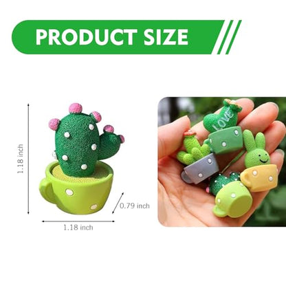 4 PCS Cute Mini Cactus Figurines, Car Dashboard Decorations, Resin Cactus Accessories, Universal Plant Decoration Accessories for Most Cars (Green)