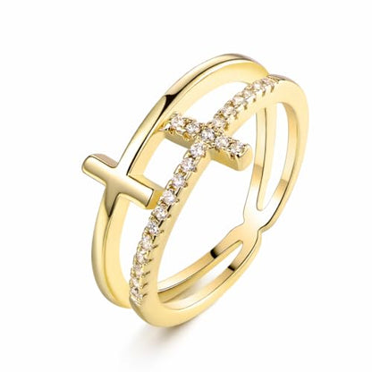 Barzel 18k Gold Plated Cubic Zirconia Double Cross Ring - color: Gold