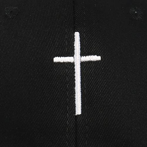 Cross Embroidery Baseball Cap,Adjustable Structured Dad Hat for Men Women Sun Hat - color: Black-1