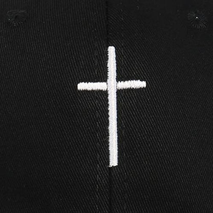 Cross Embroidery Baseball Cap,Adjustable Structured Dad Hat for Men Women Sun Hat - color: Black-1
