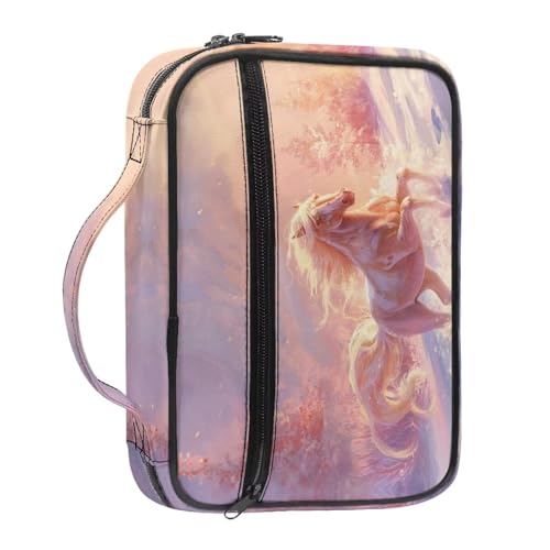 Bible Cover Church Carrying Book Case Polyester Bible Protective with Pen Slots and Zippered Pocket Customizable - color: White Horse