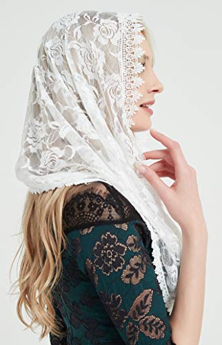 YHDDYG Infinity Veil for Catholic Mass Lace Infinity Scarf Church Veil for Girls Mantilla Infinity Veils Roses S97 - color: Ivory Infinity