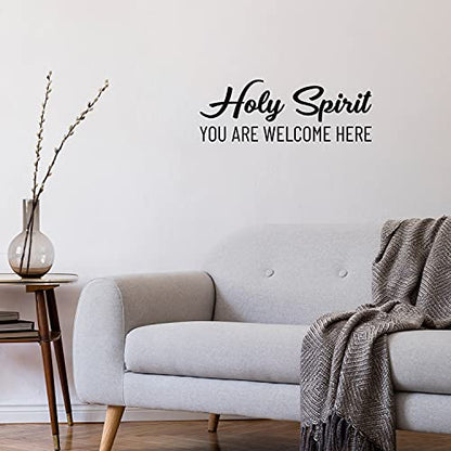 Vinyl Wall Art Decal - Holy Spirit You Are Welcome Here - 9" x 25" - Modern Cute Inspiring Lovely Spiritual Quote Sticker For Home Bedroom Living Room Office Coffee Shop Religious Center Decor (Black)