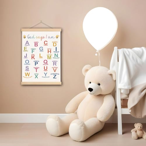 DNEULYR God Says I am Alphabet Christian Wall Art Poster for Kids, Bible Verse Affirmations Poster Hanger Frame for Nursery Toddler Kids Room Playroom Classroom Sunday School, 12x16 Inches - color: color24