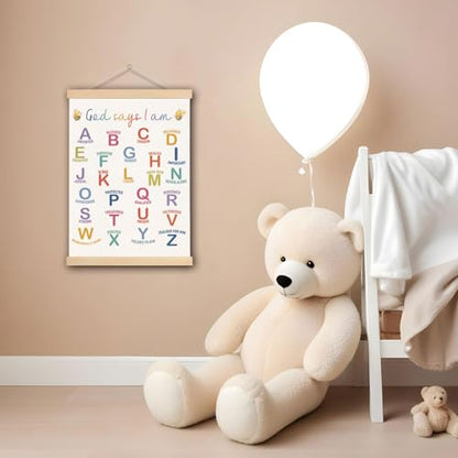 DNEULYR God Says I am Alphabet Christian Wall Art Poster for Kids, Bible Verse Affirmations Poster Hanger Frame for Nursery Toddler Kids Room Playroom Classroom Sunday School, 12x16 Inches - color: color24