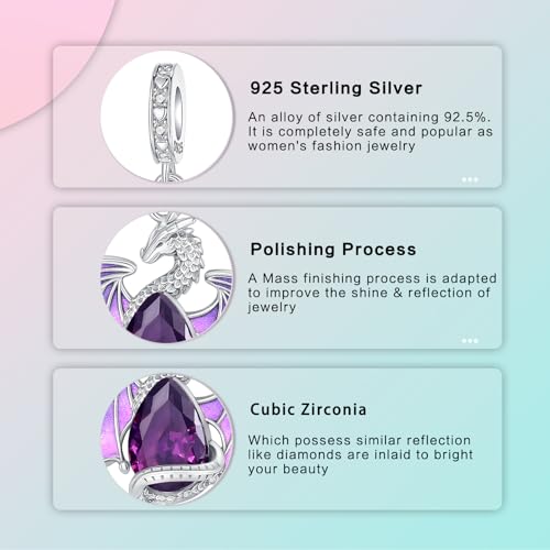 LUXILLA 925 Sterling Silver Charm Golden Family Tree Sparkling Cross Cute Dragon Charms Fits Bracelets Necklace Pendant Bead Jewelry Gift for Women Family Friends - color: Dragon Pendant Charm