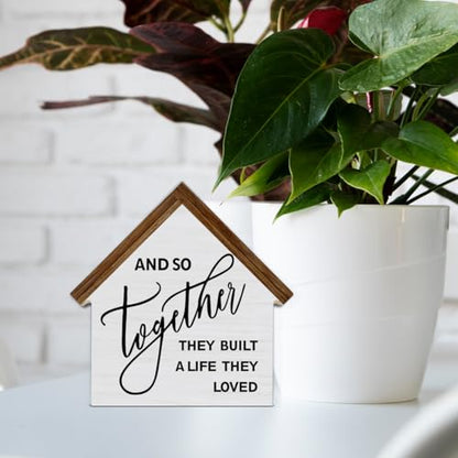 And so Together They Built a Life They Loved House Shaped Wood Sign - color: AND