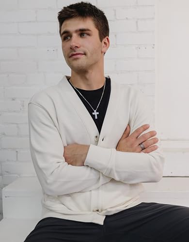 Men's Cross Pendant Necklace in 316L Stainless Steel Interlocking Woven Cross on 24” Curb Chain, Choice of Color - color: Classic Stainless Steel