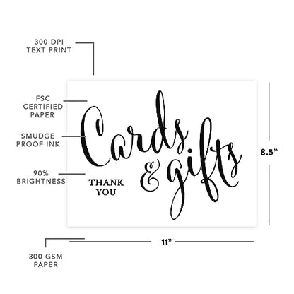 Andaz Press Wedding Party Signs, Formal Black and White, 8.5-inch x 11-inch, Cards and Gifts Thank You, 1-Pack - Gift Table Poster, Script Reception Card Print - color: Cards and Gifts