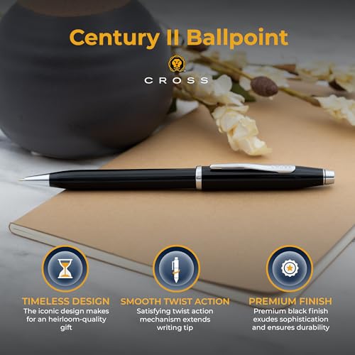 Cross Century II Personalized Ballpoint Pen, Black Lacquer with Chrome Trim - color: Black Chrome Trim