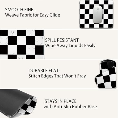 Mouse Pad for Desk with Stitched Edge, Premium Cute Washable Mouse Pads. Computer Mousepad with Non-Slip Rubber Base, Mousepads for Laptop, 9.25x7.75x0.12 inch (Checker Grid) - color: Checker Grid