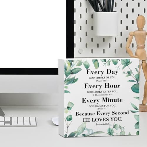 Inspirational Christian Office Supplies Desk Decor White Wooden Box Sign - color: White0386