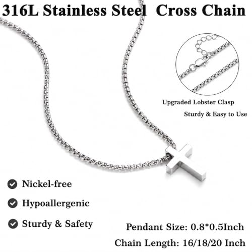 Stainless Steel Cross Necklace for Teen Boys Kids Gifts 16-20 Inch - color: Silver, size: 20Inch
