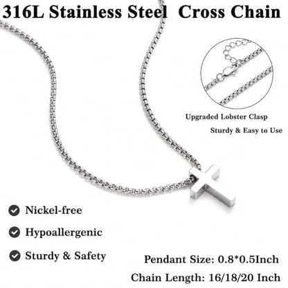 Stainless Steel Cross Necklace for Teen Boys Kids Gifts 16-20 Inch - color: Silver, size: 20Inch