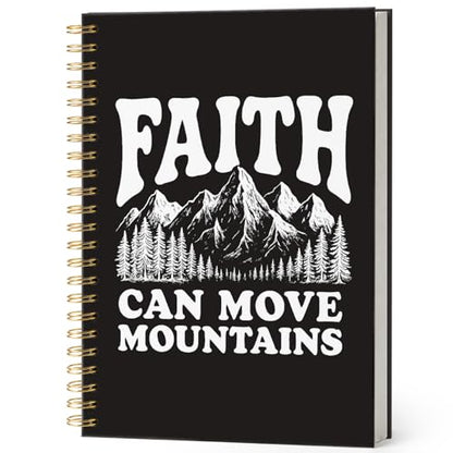 Christian Journal for Women Men,Christian Faith Gift,Bible Study Journal,Church Notes Notebook for Worship & Sermons,Inspirational Religious Hardcover Spiral Notebook 5.5x8.3 - color: faith can move mountains