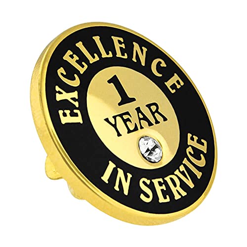PinMart Gold Color Plated Excellence in Service Year Award Lapel Pin – Metal Enamel Workplace Reward Pin w/Rhinestone – 1-60 Years Pins for Long Standing Employees - color: 1 Year Gold Plated, size: 5 Pack